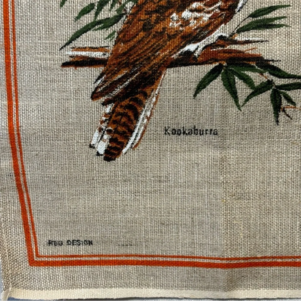 VTG Heil Pure Linen Souvenir Australian tea towel 1980’s Emo Koala Kangaroo NWOT
